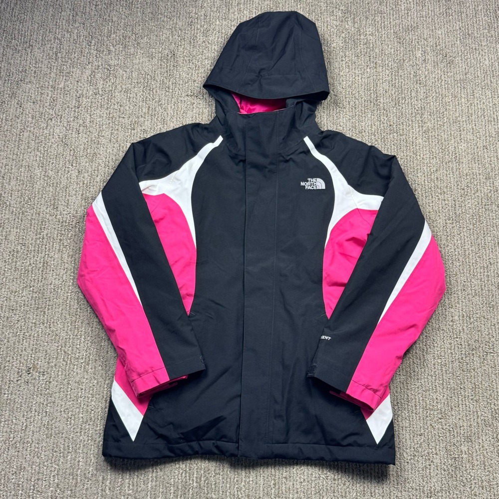 The North Face HyVent Girls Large 14/16 Black Pink Hooded Fleece Lined Jacket